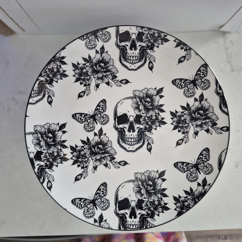 Black and White Skull and Butterfly Plate